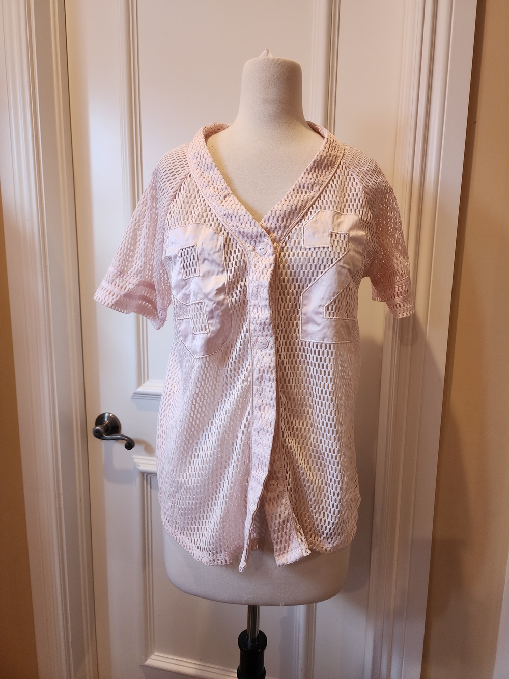 Forever 21 Light Pink Mesh Baseball Jersey Top